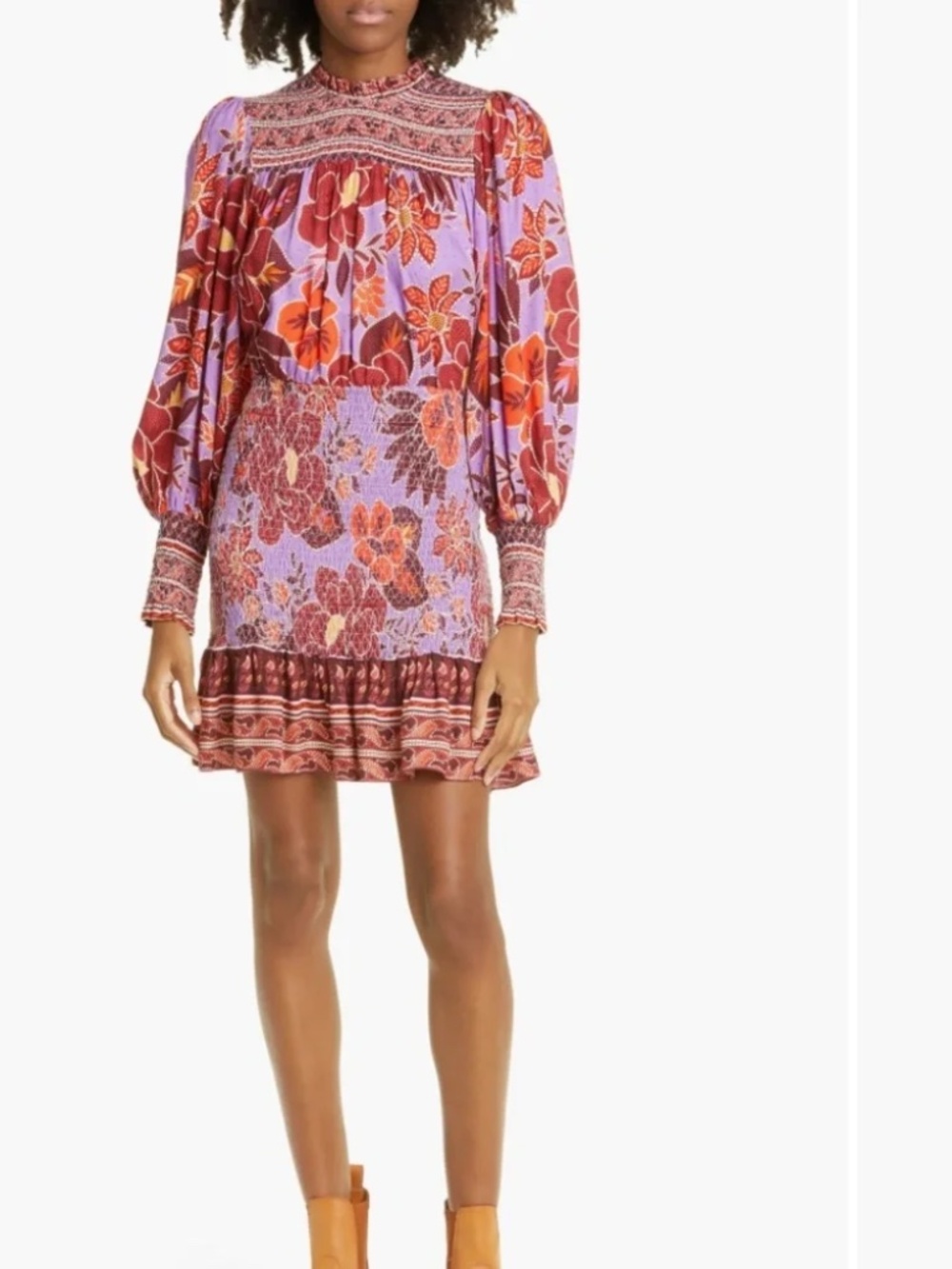 FARM Rio Sweet Floral Long Sleeve Minidress, SWEET FLORAL LILAC